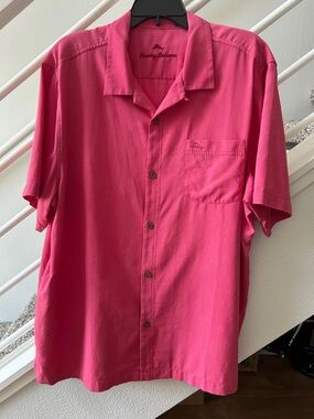 Tommy Bahama Silk Camp Shirt - Pink Dahlia Rose - XL